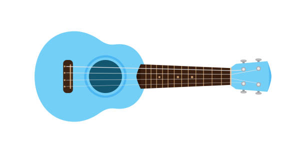 ukulele cute blue pastel isolated on white, small ukelele blue soft color for flat icon, realistic ukelele for classical music play, ukulele classic retro style in holiday summer concept, small guitar